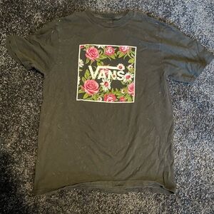 Vans Black Tee with Pink Floral Graphic